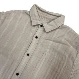 Katin Button Up Shirt Mens Medium Linen Cotton Herringbone Short Sleeve Striped‎